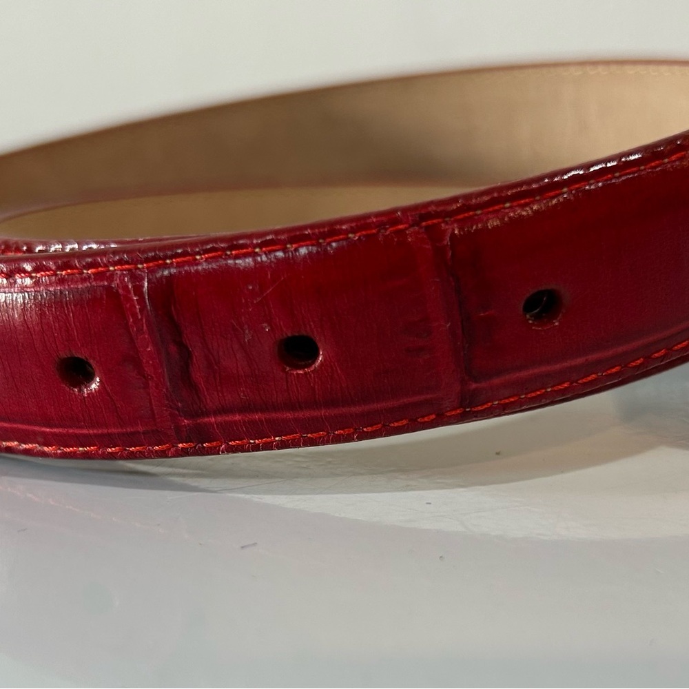 Brighton Red Croc-Embossed Leather Belt ML 32 | Silver Scroll Buckle & Tips USA - Picture 4 of 12